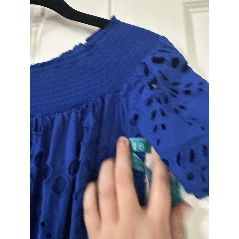 Lilly Pulitzer Isbell Off-The-Shoulder Eyelet Midi Dress Blue Grotto Soiree XS